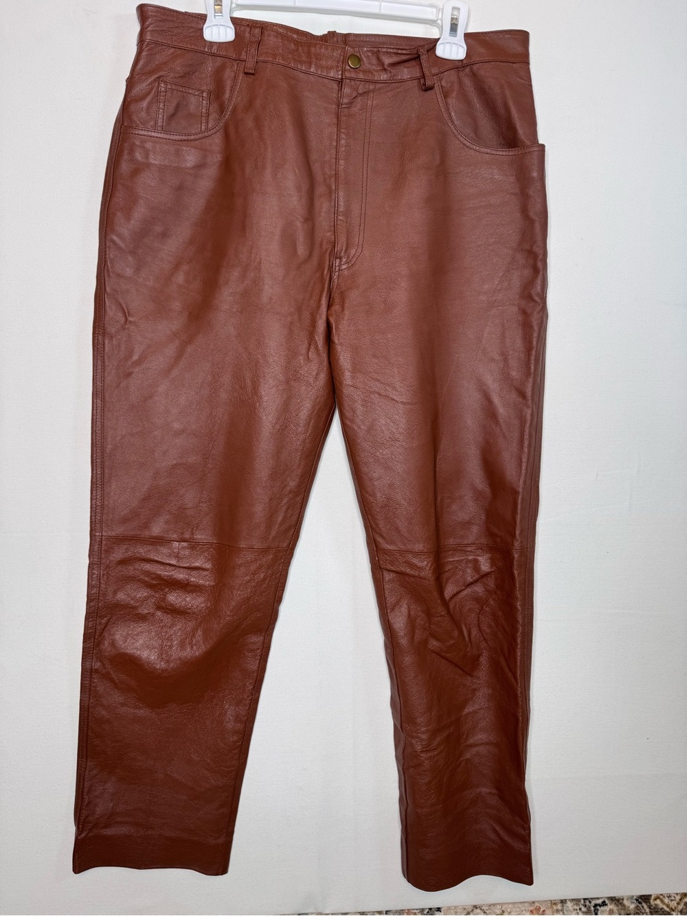 VTG Leather Pants by International Male Sz 36x32 brown high rise straight leg